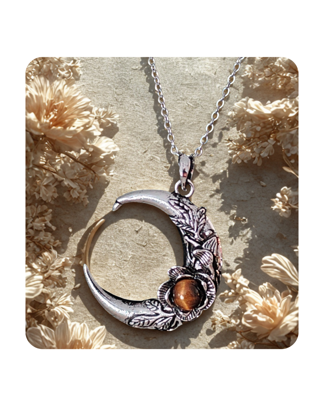 Pendentif Lune Oeil de Tigre