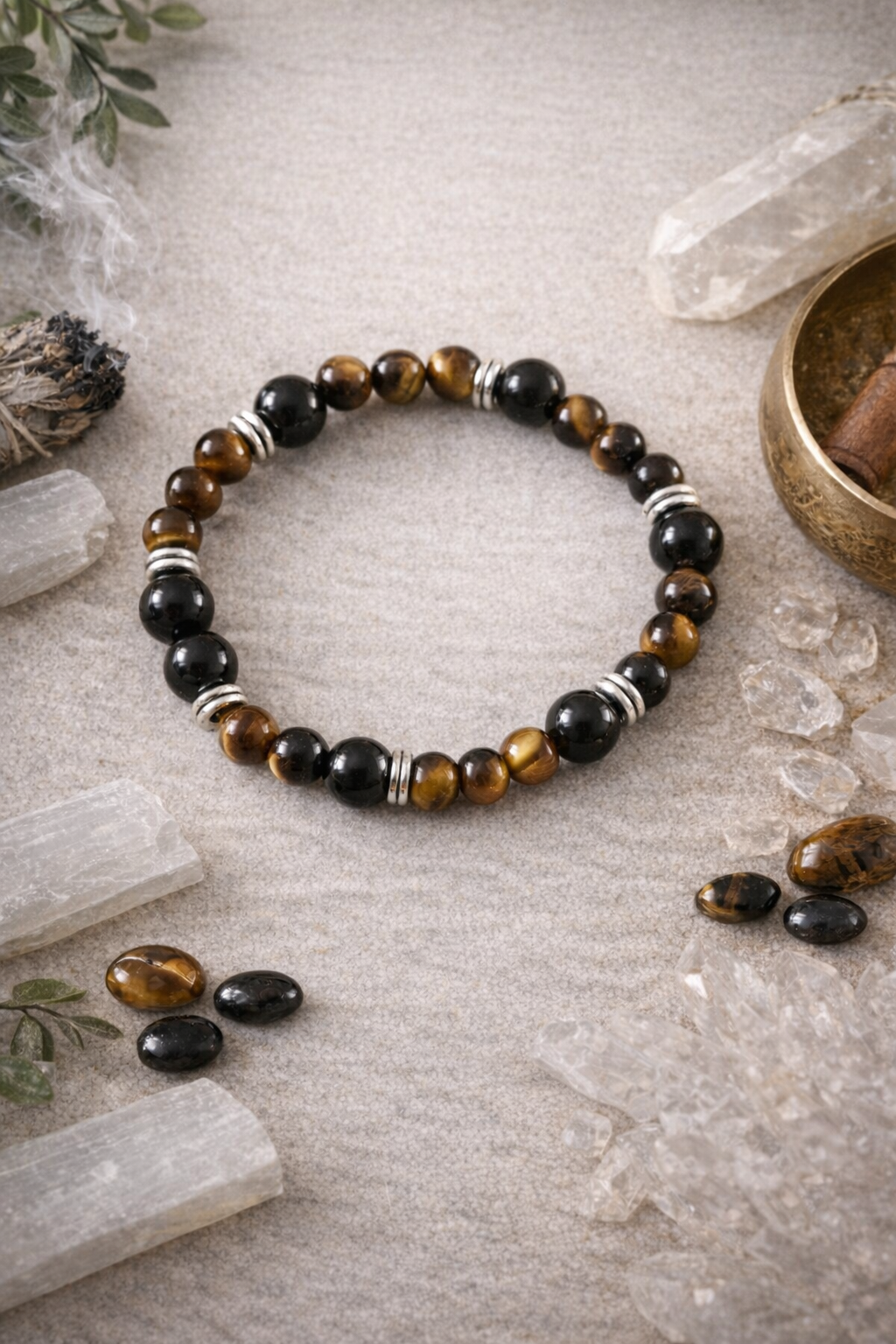 Bracelet Obisidienne et Oeil de Tigre