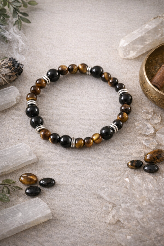 Bracelet Obisidienne et Oeil de Tigre