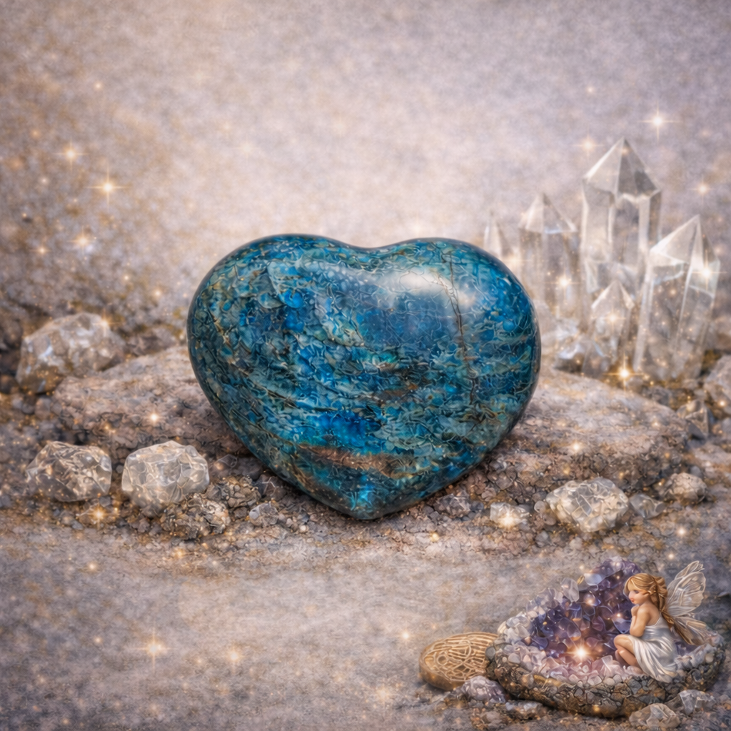 Galet Coeur Apatite Bleue