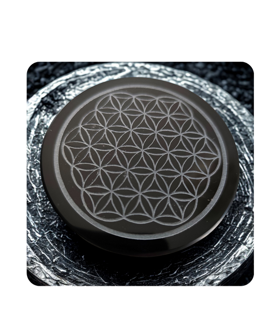 Disque Obsidienne Noire Fleur de Vie