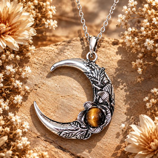 Pendentif Lune Oeil de Tigre